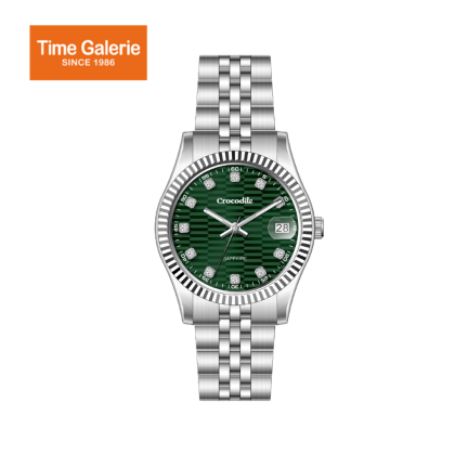 Crocodile Silver Stainless Steel Strap Green Dial