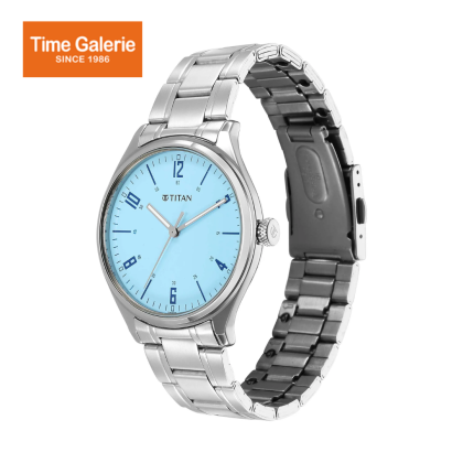 Titan 1802SM07 Urban Light Blue Dial Analog Metal Strap Watch for Men