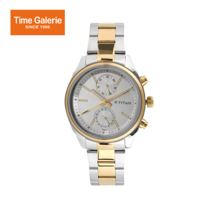 Titan 1733BM01 Men's Metropolitan Luxe: Multifunction Silver Dial with Two-Tone Stainless Steel Bracelet Watch Titan 1733BM01 Men's Metropolitan Luxe: Multifunction Silver Dial with Two-Tone Stainless Steel Bracelet Watch