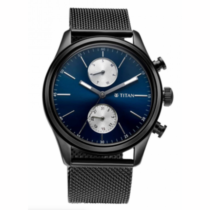 Titan 1805NM03 Black Dial Stainless Steel Strap Quartz Men's Watch