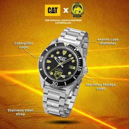 CAT x Harimau Malaya FAM 2.0 QC-141-11-117F Limited Edition Stainless Steel Band Analog Men Watch CAT x Harimau Malaya FAM 2.0 QC-141-11-117F Limited Edition Stainless Steel Band Analog Men Watch