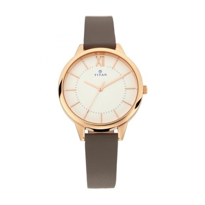 Titan Analog 2617WL01 Workwear White Dial Gold Case Grey Band Leather Watch for Women Titan Analog 2617WL01 Workwear White Dial Gold Case Grey Band Leather Watch for Women