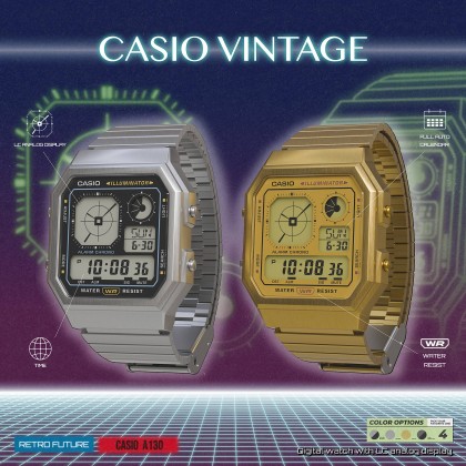Casio Vintage A130WE-7A Stainless Steel Band Digital Unisex Watch