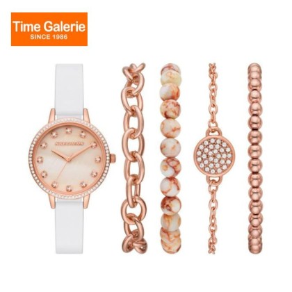 Skechers SR9080 Bracelet Gift Set White Leather Strap Women Watch Skechers SR9080 Bracelet Gift Set White Leather Strap Women Watch