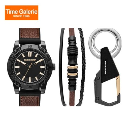 Skechers SR9117 Bracelet and Keychain Set Brown Leather Strap Men Watch Skechers SR9117 Bracelet and Keychain Set Brown Leather Strap Men Watch