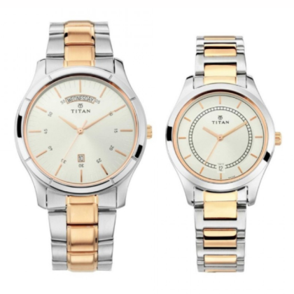 Titan Bandhan 17672596KM01 Day and Date Silver Dial Stainless Steel Strap Quartz Couple Watch Titan Bandhan 17672596KM01 Day and Date Silver Dial Stainless Steel Strap Quartz Couple Watch