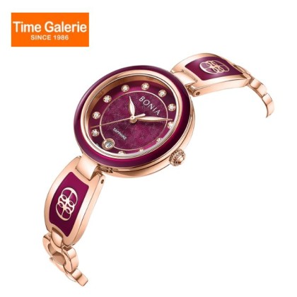 Bonia Elegance 3 Top Rings Set BNB10865-2567S Purple Dial Color Women Watch