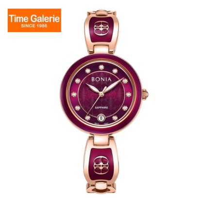 Bonia Elegance 3 Top Rings Set BNB10865-2567S Purple Dial Color Women Watch