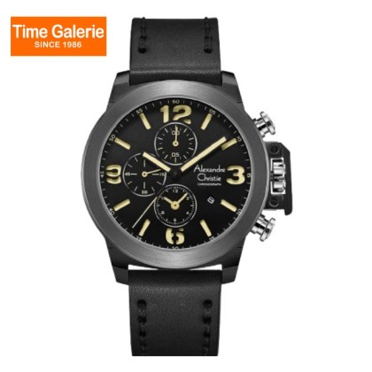 Alexandre Christie ALCW6280GCLBGBAIV Black Genuine Leather Strap Men Watch