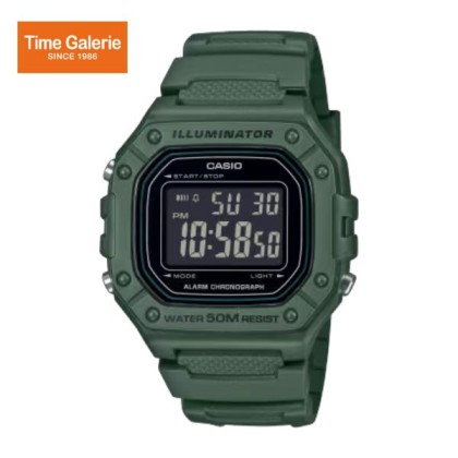 Casio General W-218H-3BVDF Green Case Black Resin Men Watch Casio General W-218H-3BVDF Green Case Black Resin Men Watch