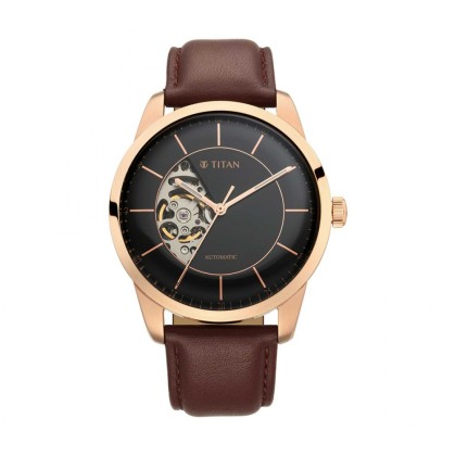 Titan Automatics 90126WL02 Black Dial Leather Strap Automatic Men's Watch 