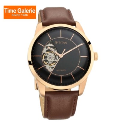 Titan Automatics 90126WL02 Black Dial Leather Strap Automatic Men's Watch 