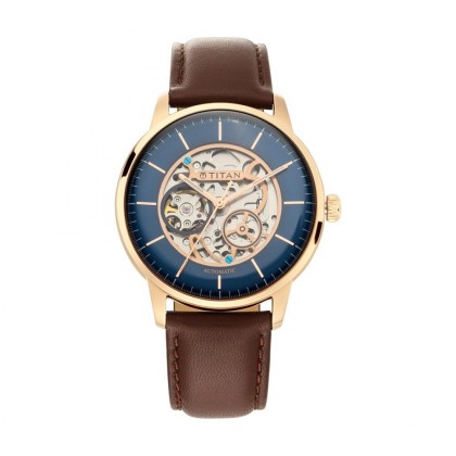 Titan Automatics NS90110WL02 Blue Dial Leather Strap Automatic Men's Watch 