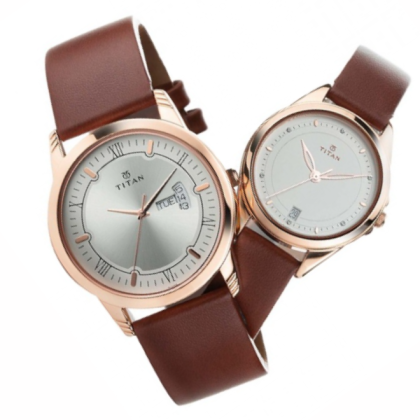 Titan Bandhan 17742565WL01 Day and Date Silver Dial Leather Strap Quartz Couple Watch Titan Bandhan 17742565WL01 Day and Date Silver Dial Leather Strap Quartz Couple Watch