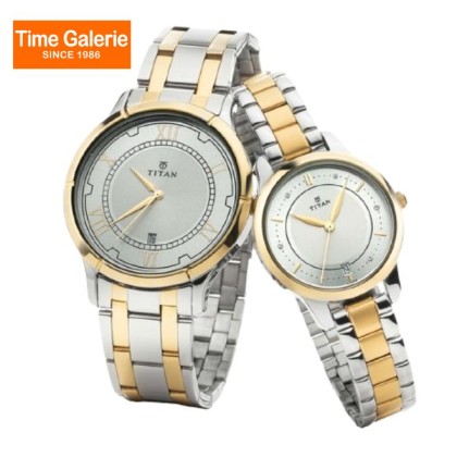 Titan Bandhan 17752481BM01 Analog with Date Silver Dial Stainless Steel Strap Quartz Couple Watch