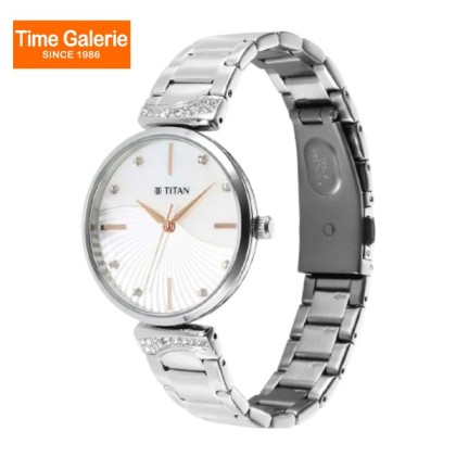 Titan Purple Style Up 95237SM01 Mother Of Pearl Dial Stainless Steel Strap Women Watch 