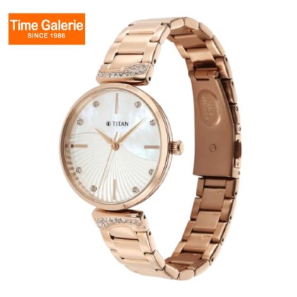 Titan Purple Style Up 95237WM01 Mother Of Pearl Dial Stainless Steel Strap Women Watch 