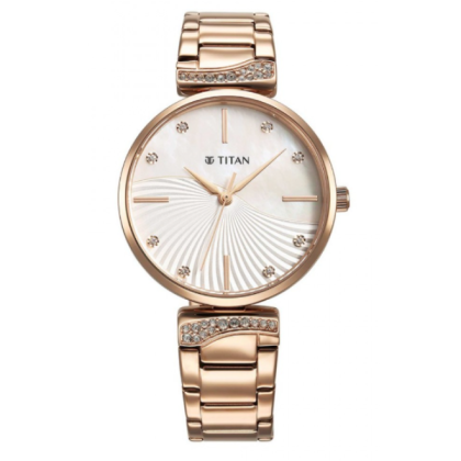 Titan Purple Style Up 95237WM01 Mother Of Pearl Dial Stainless Steel Strap Women Watch 