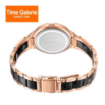 Bonia Women Elegance Black Dial Rose Gold Stainless Steel Strap BNB10860-2535 Analog Watch & Gift Set