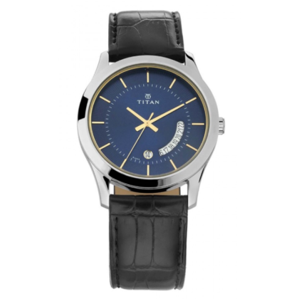 Titan Quartz 1823SL01 Blue Dial Leather Strap Men Watch 