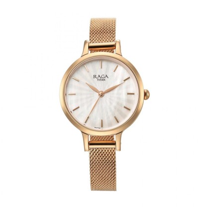 Titan Raga Power Pearls 2666WM01 Mother of Pearl Dial Metal Strap Quartz Women's Watch 