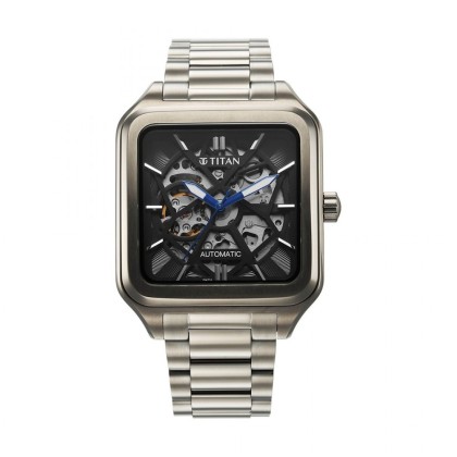 Titan Shaped Automatics 90162QM01 Black Dial Metal Strap Men's Watch 