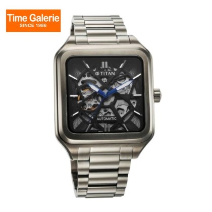 Titan Shaped Automatics 90162QM01 Black Dial Metal Strap Men's Watch 