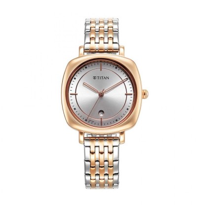 Titan Shaped Case 2730KM01 Silver Dial Metal Strap Quartz Women's Watch 