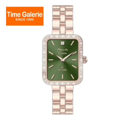 Alexandre Christie ALCW2B71LHBRGGN Green Dial Rose Gold Strap Women Watch