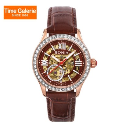 Bonia Elegance Automatic BNB10748-2543S Brown Leather Strap Women Watch