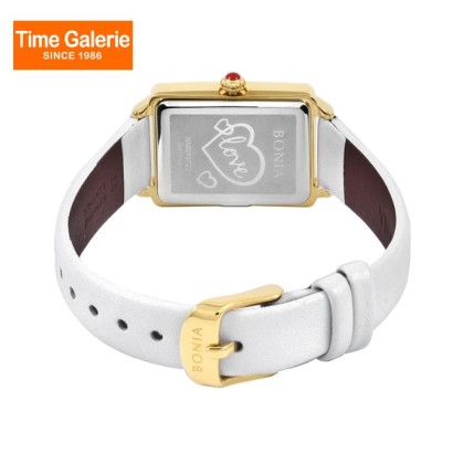 Bonia Elegance BNB10722-2217S Silver Dial White Leather Strap Analog Women Watch