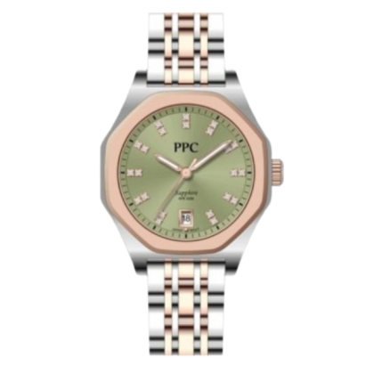 Paris Polo Club PPC-EF26-SR-GN Crystal Hour Markers Stainless Steel Women Watch