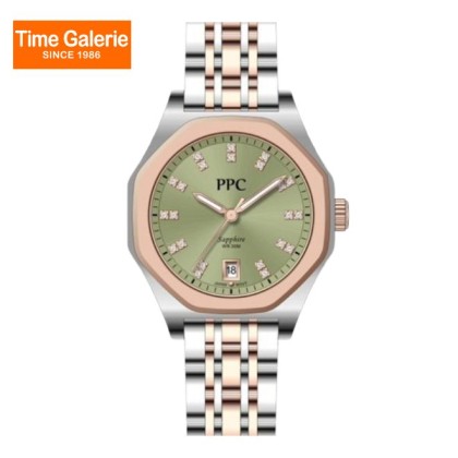Paris Polo Club PPC-EF26-SR-GN Crystal Hour Markers Stainless Steel Women Watch