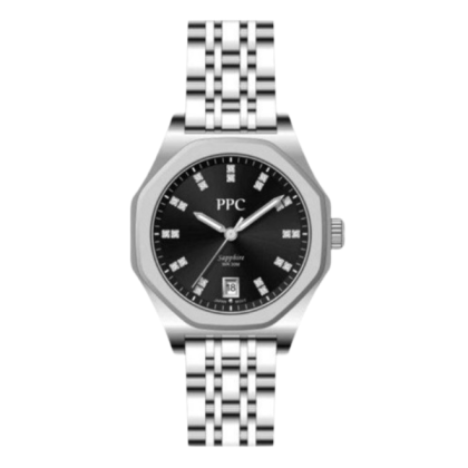 Paris Polo Club PPC-EF26-SL-BK Crystal Hour Markers Stainless Steel Women Watch Paris Polo Club PPC-EF26-SL-BK Crystal Hour Markers Stainless Steel Women Watch