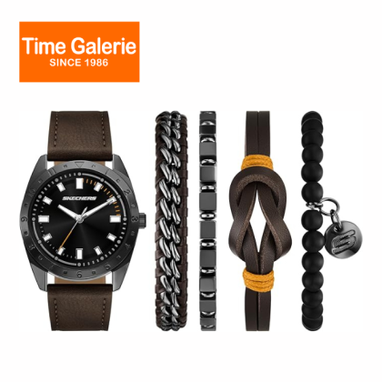Skechers SR9140 Brown Polyurethane Strap 44mm Case Analog Men Stackable Bracelets Watch Set Skechers SR9140 Brown Polyurethane Strap 44mm Case Analog Men Stackable Bracelets Watch Set