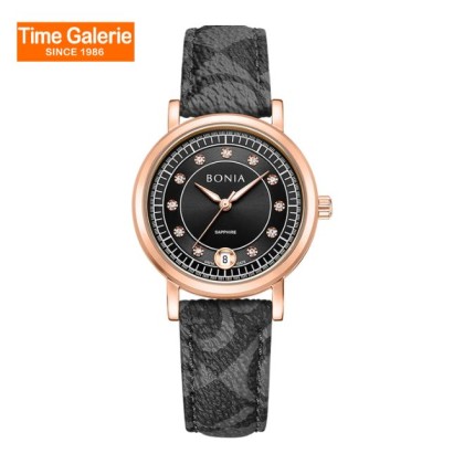 Bonia Elegance BNB10875-2532 Black Leather Strap Women Watch