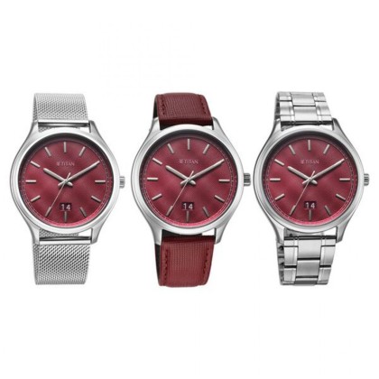 Titan Classique Palette 10033SL02 Magenta Dial Interchangeable Straps Quartz Men Analog Watch Titan Classique Palette 10033SL02 Magenta Dial Interchangeable Straps Quartz Men Analog Watch