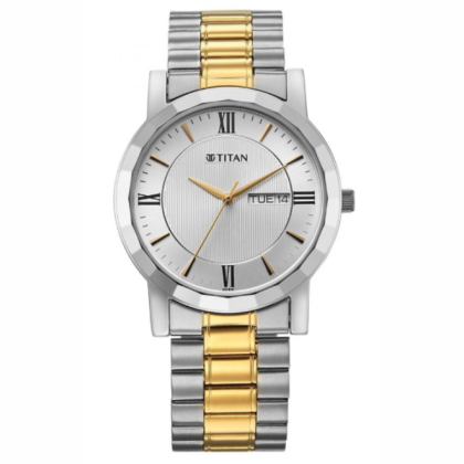 Titan Quartz 1644BM03 Silver Dial Stainless Steel Strap Quartz Analog Men Watch