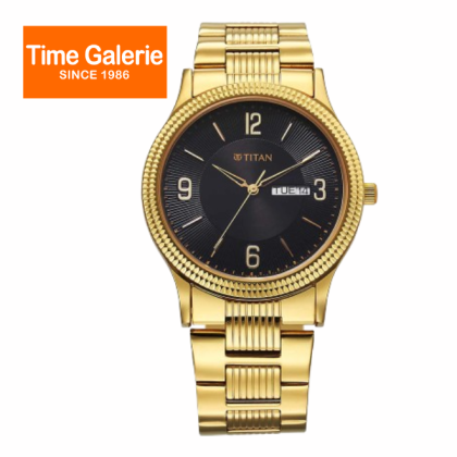 Titan Karishma Zing 1650YM10 Black Dial Gold Stainless Steel Strap Analog Men Watch