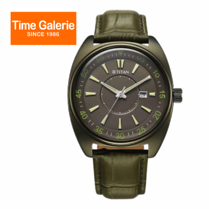 Titan Classique Tonneau 90211QL01 Green Dial Leather Strap Analog Men Watch