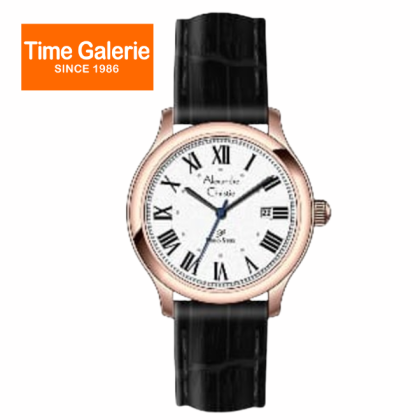Alexandre Christie ALCW1042LDLRGSL Date Function White Dial Rose Gold Case Black Leather Strap Women Watch