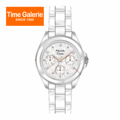 Alexandre Christie ALCW2A70BFBSSSLRG Silver Stainless Steel Case White Ceramic Top Ring and Band Analog Women Watch Alexandre Christie ALCW2A70BFBSSSLRG Silver Stainless Steel Case White Ceramic Top Ring and Band Analog Women Watch