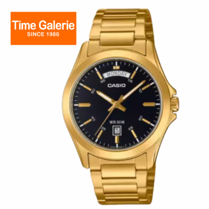 Casio General MTP-1370G-1AV Black Dial Date Display Gold Stainless Steel Band Analog Men Watch Casio General MTP-1370G-1AV Black Dial Date Display Gold Stainless Steel Band Analog Men Watch