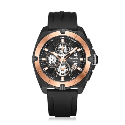 Alexandre Christie ALCW6693MCRBRBA Chronograph Black Silicone Strap Analog Men Watch Alexandre Christie ALCW6693MCRBRBA Chronograph Black Silicone Strap Analog Men Watch