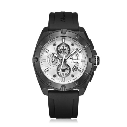 Alexandre Christie ALCW6693MCREPSL White Dial Black Silicone Analog Men Watch Alexandre Christie ALCW6693MCREPSL White Dial Black Silicone Analog Men Watch