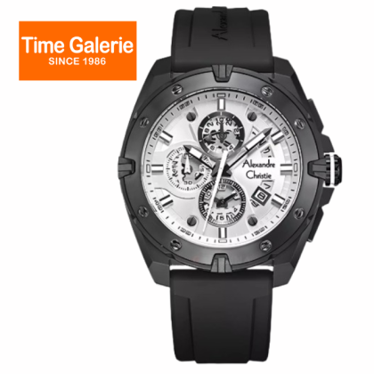 Alexandre Christie ALCW6693MCREPSL White Dial Black Silicone Analog Men Watch Alexandre Christie ALCW6693MCREPSL White Dial Black Silicone Analog Men Watch