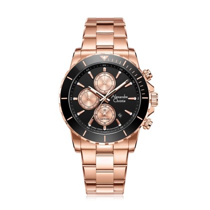 Alexandre Christie ALCW6141XXVMRGBA Black Dial Rose Gold Stainless Steel Band Analog Men Watch Alexandre Christie ALCW6141XXVMRGBA Black Dial Rose Gold Stainless Steel Band Analog Men Watch