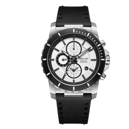 Alexandre Christie ALCW6141MCLSSSL Chronograph White Dial Black Leather Strap Chronograph Analog Men Watch Alexandre Christie ALCW6141MCLSSSL Chronograph White Dial Black Leather Strap Chronograph Analog Men Watch
