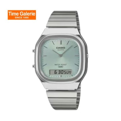 Casio Vintage AQ-240E-2A Green Dial Stainless Steel Unisex Watch Casio Vintage AQ-240E-2A Green Dial Stainless Steel Unisex Watch