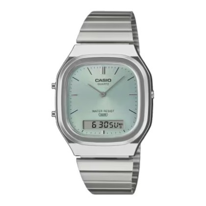 Casio Vintage AQ-240E-2A Green Dial Stainless Steel Unisex Watch Casio Vintage AQ-240E-2A Green Dial Stainless Steel Unisex Watch